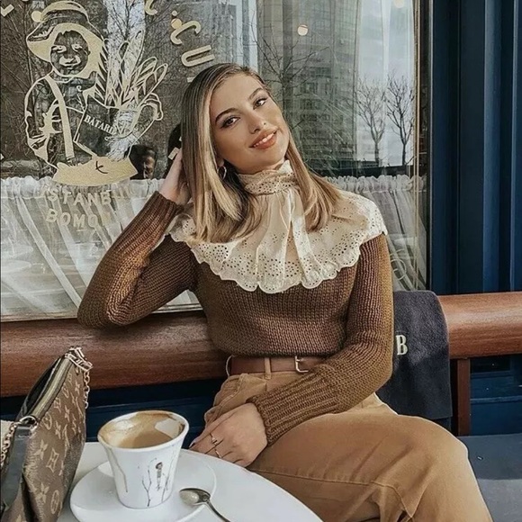 NWT Zara Contrasting Embroidered Sweater Brown S M - Picture 9 of 9